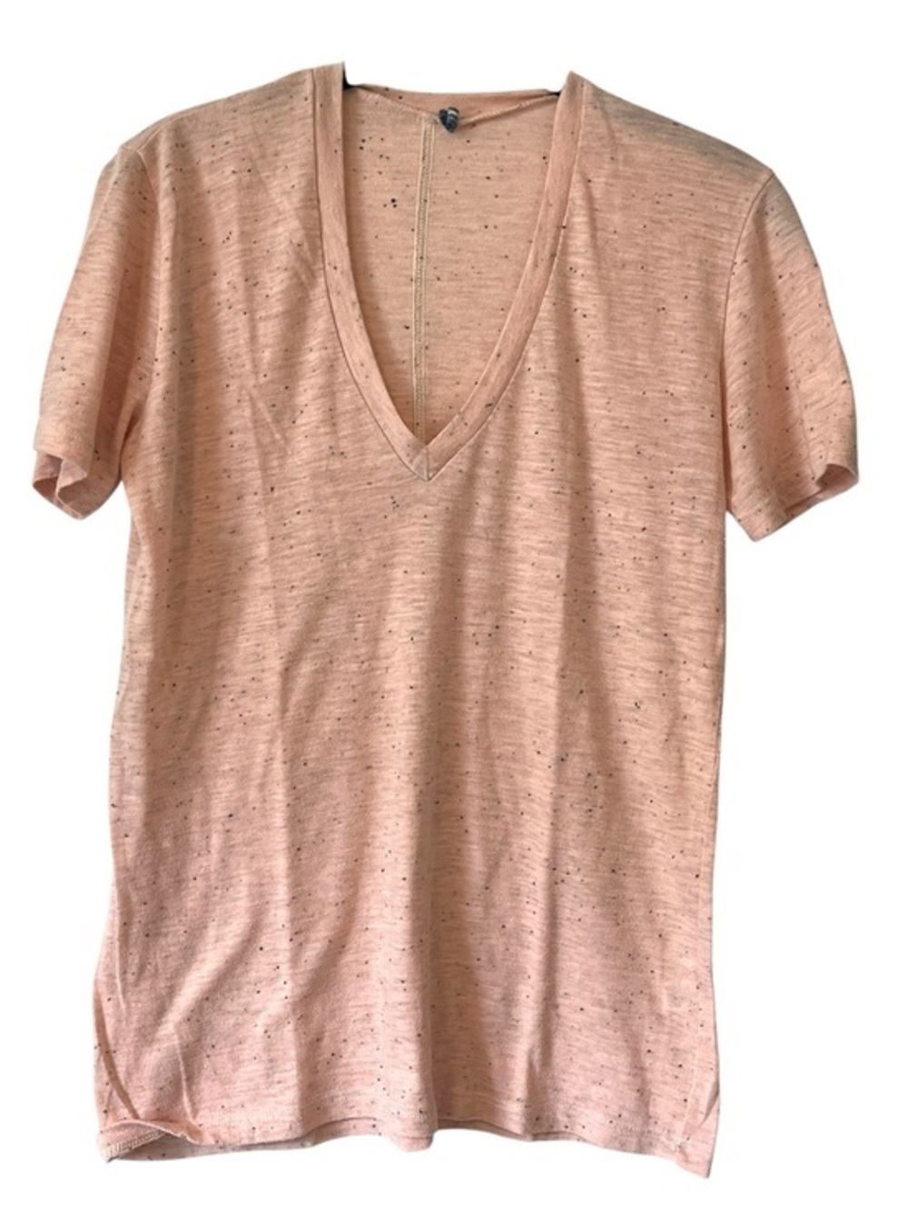 Monrow Tri Blend Fitted V Neck Tee Pink Peach Speckled XS Soft Girl
